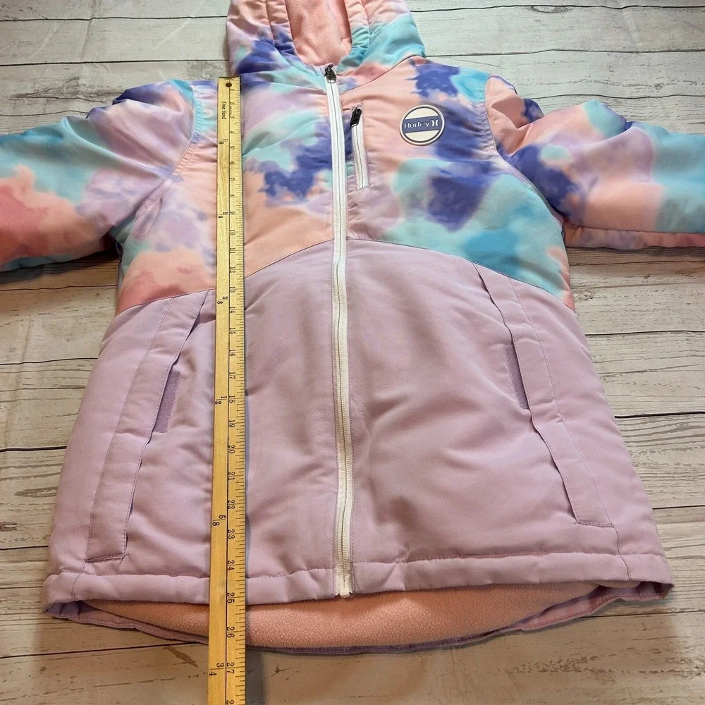 Hurley Snow Jacket Pockets Buttons Pink Tie Dye Youth Girls Size‎ Large 14/16